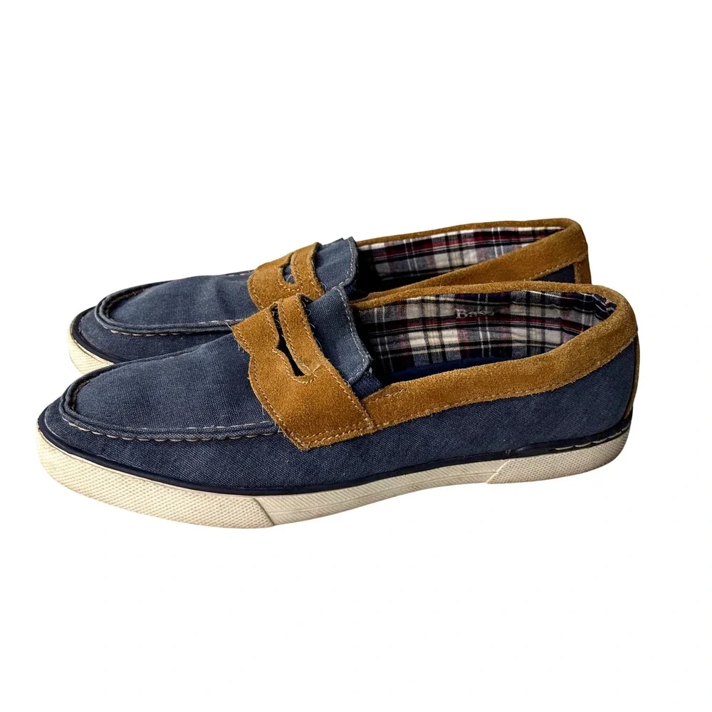 GH Bass Olsen Penny Loafers Mens 9M Navy Blue Canvas Suede Trim 2300-416